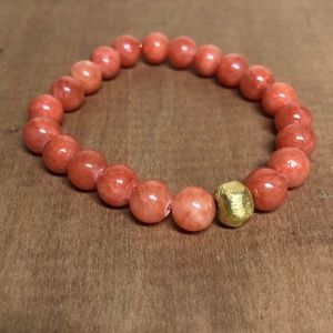 Jill Michael Coral Stone + 22k gold bead bracelet